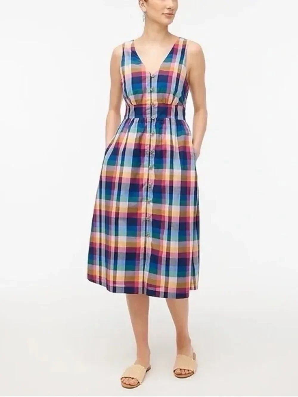 J.Crew Mixed-Plaid Button-Up Midi Dress